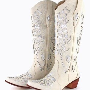 Rice White Glitter-Inlay Cowboy Boot - Youthjune - size 43 (10) - new